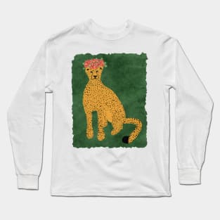 Emerald Leopard with Flower Crown Long Sleeve T-Shirt